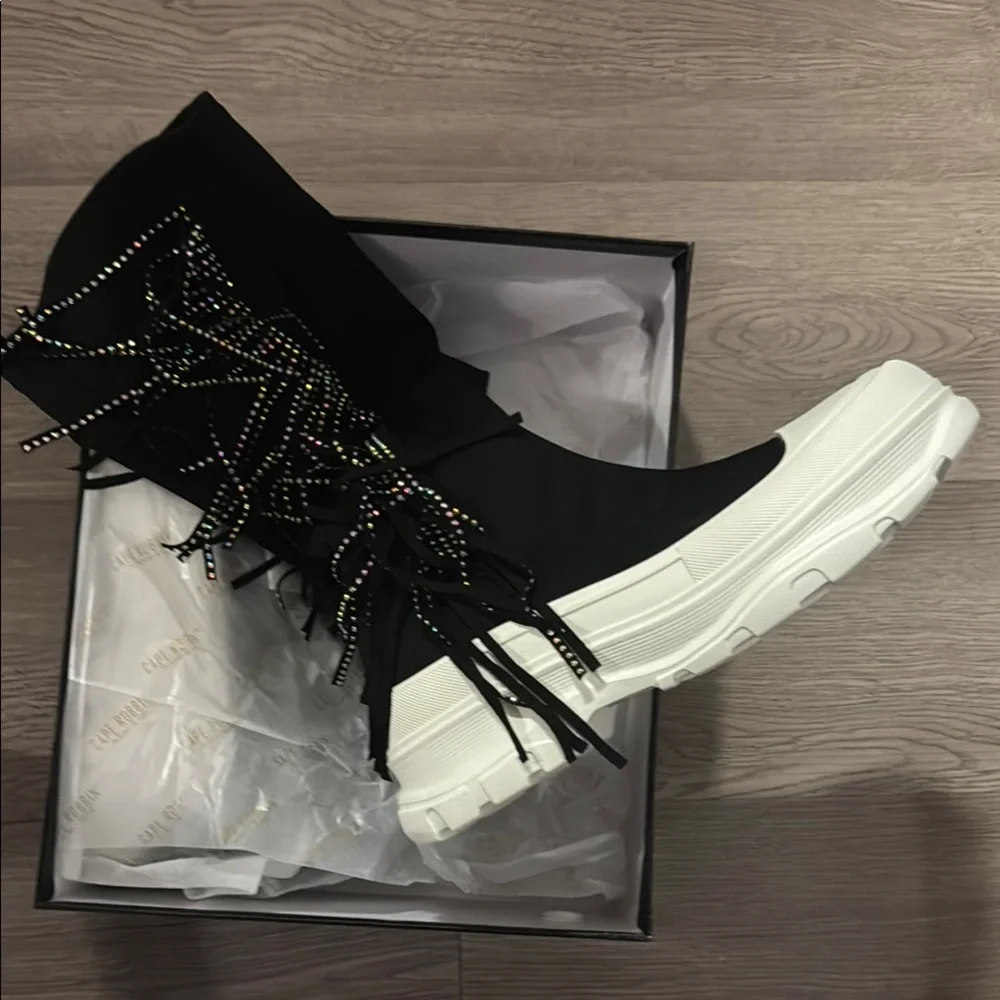 ARETHA - BLACK - BOOTS by CAPE ROBBIN Over-the-Knee Boots with Fringe Detailing
